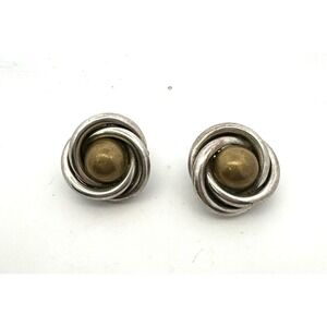 Vintage Taxco Mexico Sterling Silver 925 And Brass Circle Clip On Earrings! 54